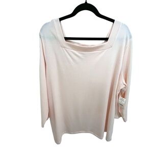 𝅺lord & Taylor Lt Pink Square Boatneck Long Sleeved Soft Top Size 3X NWT